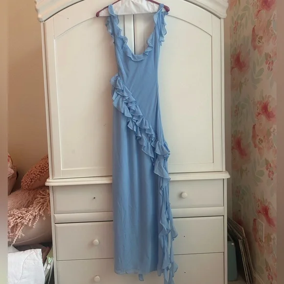 House of CB Ariela Soft Blue Ruffle Maxi Dress